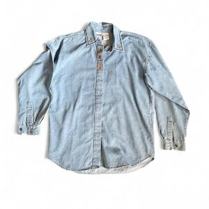 Capacity Womens M Vintage Embroidered Floral 100% Cotton Denim Long Sleeve Shirt